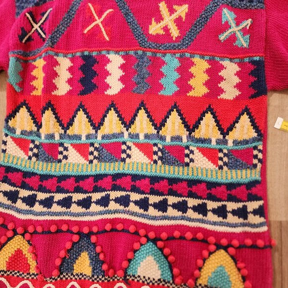 Vintage Pink Geometric Abstract Tunic Length Sweater with 3D Baubles Artsy Sz M - Picture 6 of 10